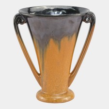 Fulper 1917-1934 Arts And Crafts Pottery Brown Black Ceramic Handled Vase 724 picture