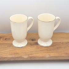 Vintage Hornsea Regency White Pedestal Mugs Set of 2 Cream Gold Trim England picture