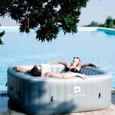 RELXTIME Inflatable Spa Grey Square Hot Tub 4-6 Person With 130 Jets picture