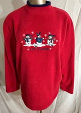 C&B Sport Croft Barrow Womens M Red Snowman Christmas Fleece Let It Snow 0883H picture