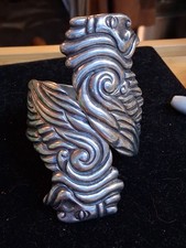 Vintage Astec Mexico  Sterling Silver   REPOUSSE hinfed Clamper Bracelet 65.3g picture