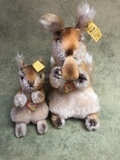 MINT 1950s Steiff Possy Squirrel & Baby Set Mohair Button Yellow Tag Chest ID's picture