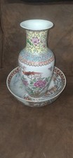 Vintage Rare Set Satsuma Vase, & Bowl Beautifully Painted Birds Flowers picture