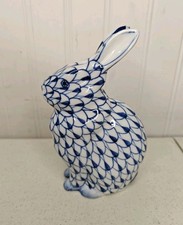 Vintage Andrea Sadek Blue Fishnet Bunny Rabbit Figure Figurine Hand Painted 5.5” picture