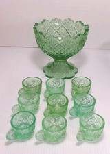 Vtg Westmoreland Green Uranium Glass Child Punch Bowl with Cups picture
