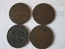 4 COIN SET 1903, 06, 16, 20 ONE 1 CENT Vintage CANADA coin: copper     IS305 picture