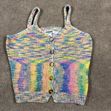 RSQ Crop Tank Top Womens Medium Multicolor Knit Wide Strap V Neck Button Front picture
