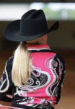 Custom Made by Dardar8 Designs Pink/Black Rhinestone Western Show Jacket Zip picture