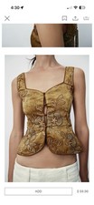 ZARA NEW WOMAN STRAPPY BEADED EMBROIDERED VEST TOP OCHER Dize L 1067/626/703 picture