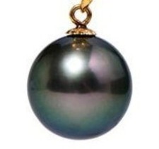 HUGE PERFECT 14MM NATURAL TAHITIAN GENUINE BLACK PEACOCK LOOSE PEARL PENDANT 488 picture
