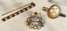 Antique 10K Yellow Gold Sapphires Turquoise Pearls Brooch Pins Scrap lot 9.1 g picture