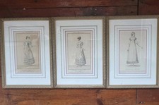 Rare 1820 Set Of 3 French Fashion Engravings Framed Observateur des Modes Plates picture