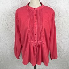 Vtg LL Bean Women Corduroy Button Up Shirt Pleated Size L Long Sleeve Pink/Coral picture