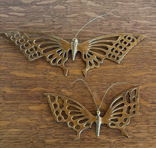 VTG Brass Butterflies Set of 2 Wall Decor MCM Mid Century picture