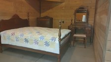 Antique 4 pc Bedroom Set Poster Bed, Dresser, Dressing Table Mirror Bench, c1910 picture