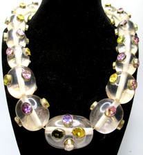 Amazing HUGE Clear Lucite Bead Bezel Set Cubic Zirconia Necklace picture