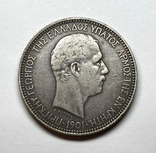 1901 Greece (Crete) - AR 5 Drachmai, KM-9. picture