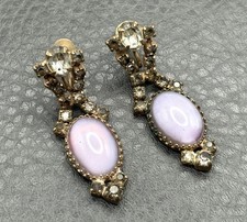 Vintage Czech Style Prong Set Lavender Milk Glass Rhinestone Screw Back Earrings picture