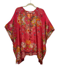 Johnny Was Nephi Silk Floral Butterfly Top Coverup Poncho Size OS Pink Boho picture