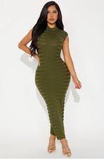 High Neck Sweater Maxi Dress Olive Green picture