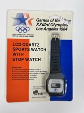 Vintage 1984 Olympics LCD Quartz Sport Wrist Watch Black NOS NEW picture