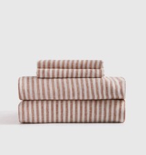 NEW QUINCE EUROPEAN LINEN SHEET SET 4 terra-cotta WHITE STRIPE KING MSRP $500 picture