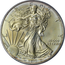 2011-S Silver American Eagle $1 PCGS MS70 John Mercanti Signature TONED - STOCK picture