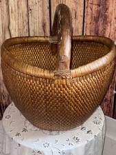 Vintage Woven Chinese Willow Rattan Basket Large Wicker picture