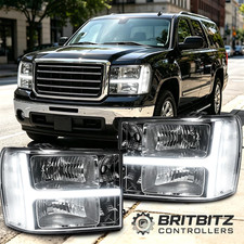 Chrome Headlights For 2007-2013 GMC Sierra 1500 2500HD 3500HD w/LED DRL L+R Pair picture