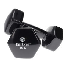 Body Sport Vinyl Coated Dumbbell – Exercises – Strength Training - 15 lb Pair picture
