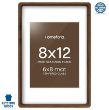 Walnut Picture Frame 8x12 Wall Tabletop Display 6x8 Mat Tempered Glass Mortise picture