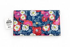 NWT Fossil Leather Clara Travel Passport Wallet Floral Multicolor Navy Red picture
