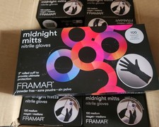midnight mitts nitrile gloves Black  Framar Powder Free Size Medium Box of 100 picture