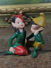 VTG Ceramic Boy & Girl Pixie Elf  Figurine Set picture