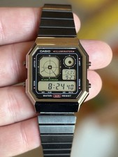 Casio A130WEGG-1A Vintage Retro-Futuristic Digital Black Ion Plated Unisex Watch picture