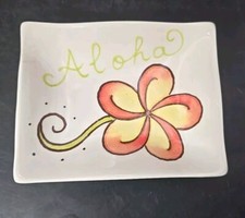 Banana Patch Studio Kauai Hawaii Sugarloaf Sushi Dish Art Pottery Flower 3.75x3