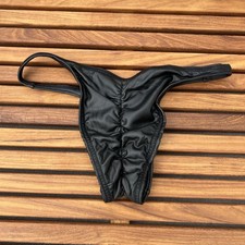 JJ Malibu men Black vegan leather scrunch butt brief underwear size M L picture