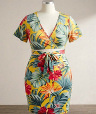 SHEIN Women's 2-Piece Tropical Floral Crop Top & Skirt Set Tie Knit S picture