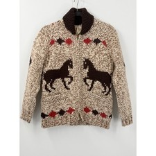 Vtg 50s Horse Cowichan Style Cardigan Wool Sweater sz M heavy western grandpa picture