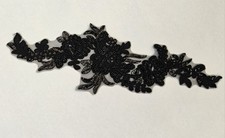 Black Floral Embroidered Sequin Applique, Sew On, Approximately 16x5 picture