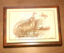 Vintage D.G. Christensen 1984 Ducks & Ducklings Etched Tile Wood Artwork Signed picture