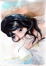 Original Watercolor Painting Tender Female Portrait Brunette Girl Portrait picture
