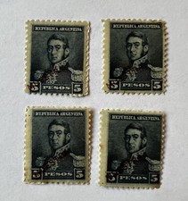 1892/1896 ARGENTINA 5 PESO LOT OF 4 SPECIMEN OVERPRINT STAMPS UNUSED OG picture
