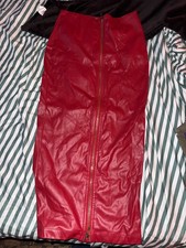 Red coated look zip front pencil skirt picture