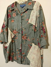 Liz & Me Women's Top, Plus 2X, Collared Button-Up, 3/4 Sleeve, Green Floral picture