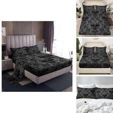 Erosebridal Queen Black Damask Sheet Set Victorian Gothic Floral picture