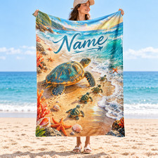 Sea Turtle Tropical Beach Sunset Coral Fleece Blanket picture