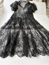 Antique 1920's Black Chantilly Lace & Mixed Lace Drop Waist Dress S/M picture