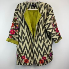Rara Avis Iris Apfel Ikat Chevron Floral Embroidered Open Front Jacket XL Green picture