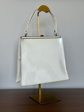 Vintage 1960s White Patent Handbag Gold Frame Structured Mid Century Purse picture